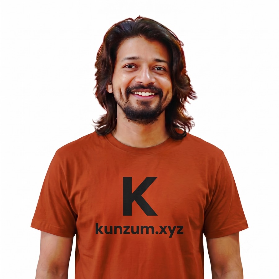 Narender Charan, wearing a Kunzum t-shirt